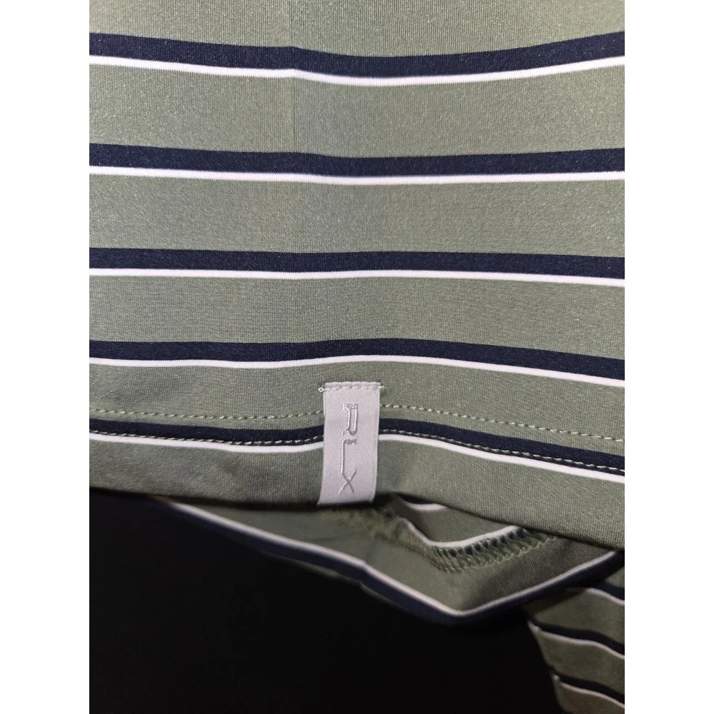 RLX Ralph Lauren Golf Polo Shirt Mens Sz XL Green Blue Stripes Short‎ Sleeve